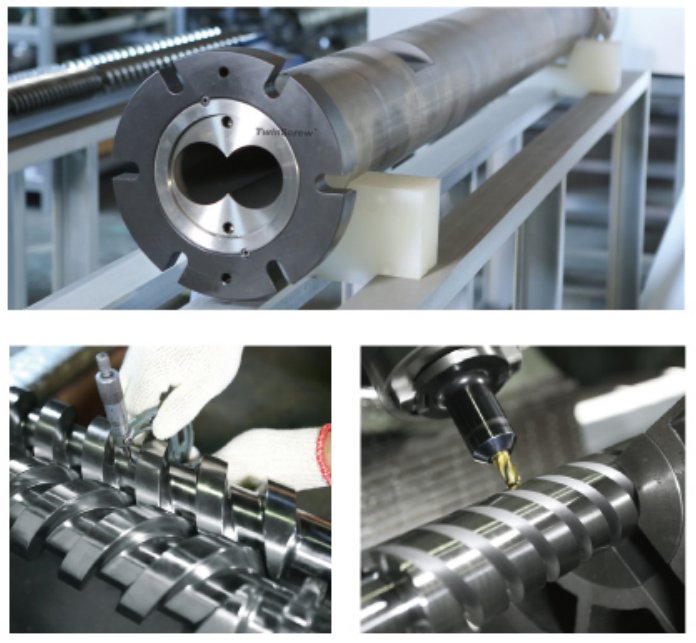 barrel bore and precision-machined screws for a TwinScrew twin-screw extruder